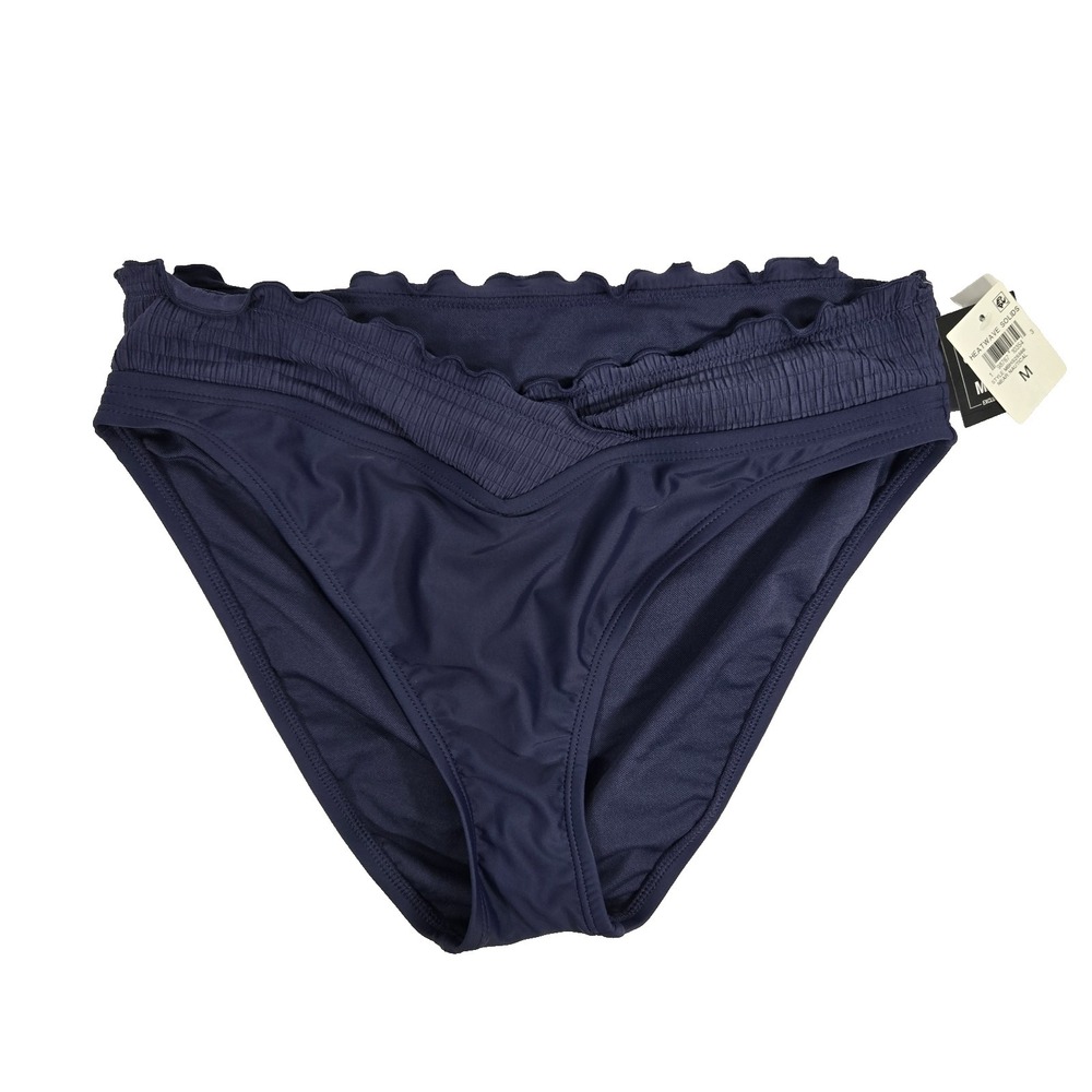 Bar III‎ Near Nautical Navy Blue Smocked Bikini Bottom Womens Medium New